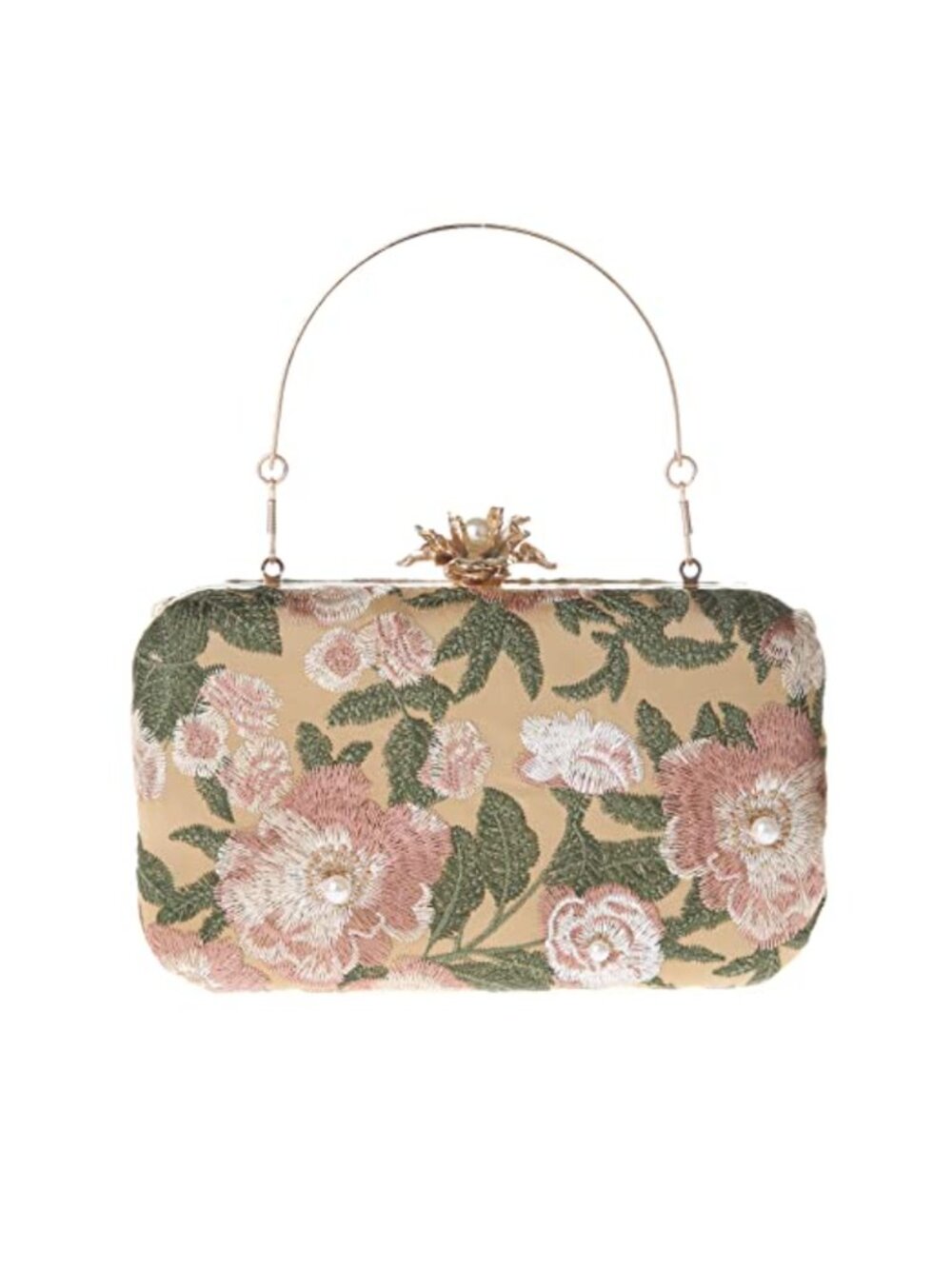 Womens Vintage Floral Embroidery Clutch Evening Bag with Removable Chain